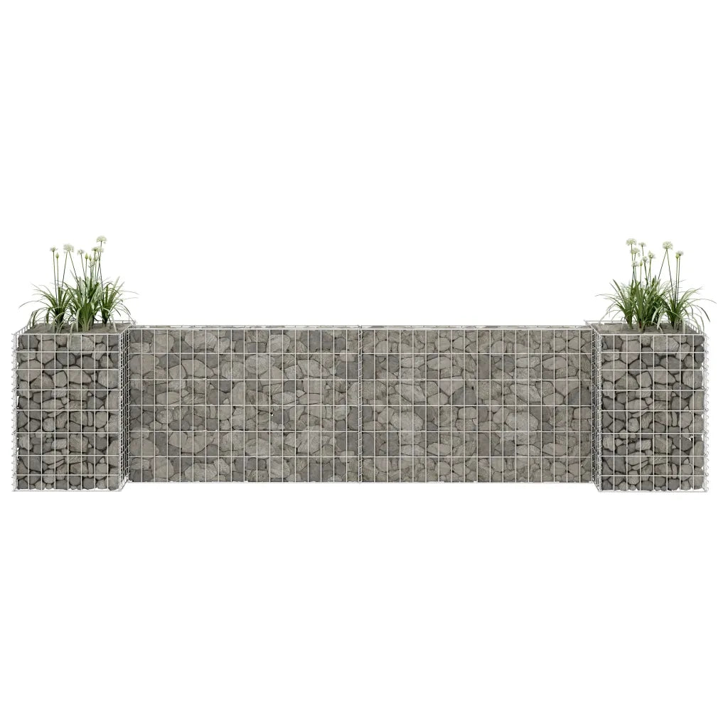Gabbione Fioriera ad "H" in Filo di Acciaio-Vaso Gabbione in Acciaio 260x40x60 cm