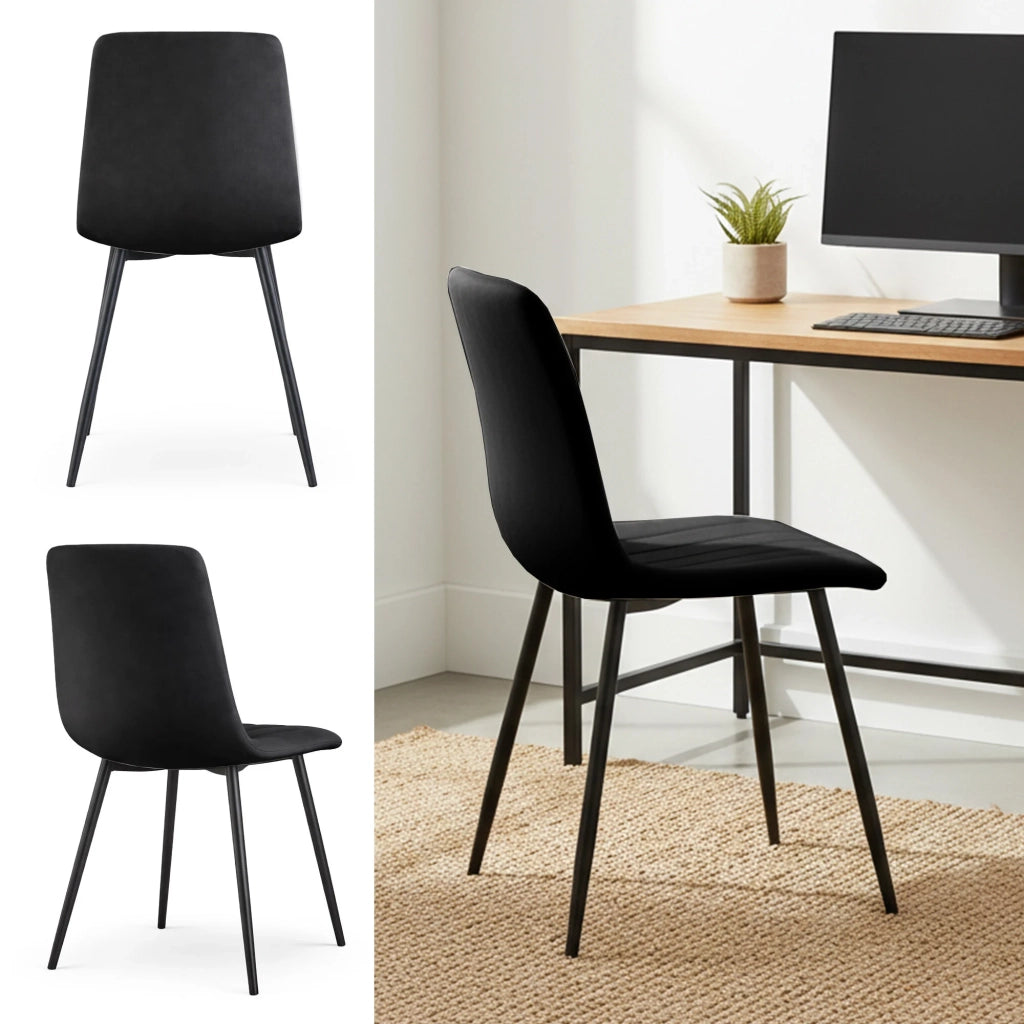 Set di 4 Sedie in velluto trapuntate LIVO Nero gambe nere
