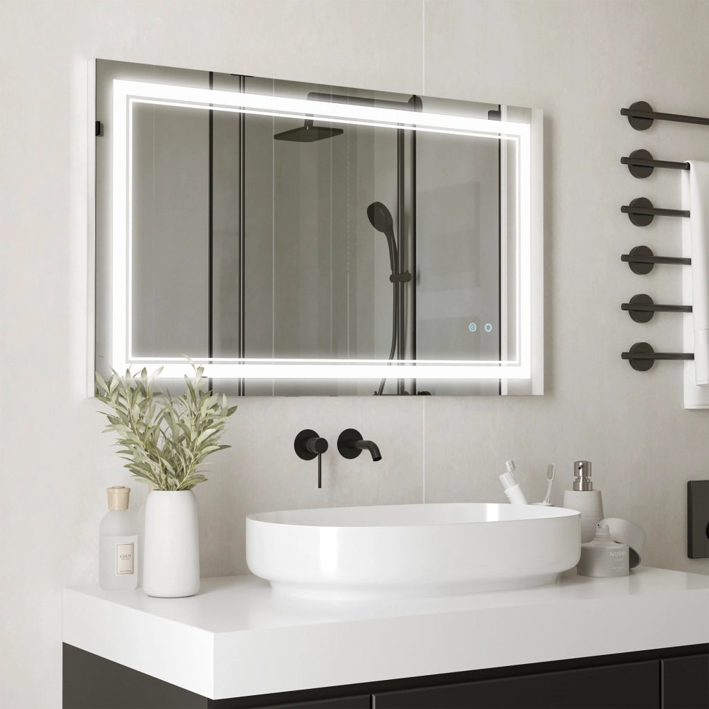 Specchio Bagno LED con Luce Regolabile e Interruttore Touch ¨C zephmum ¨C 100x60 cm Argento
