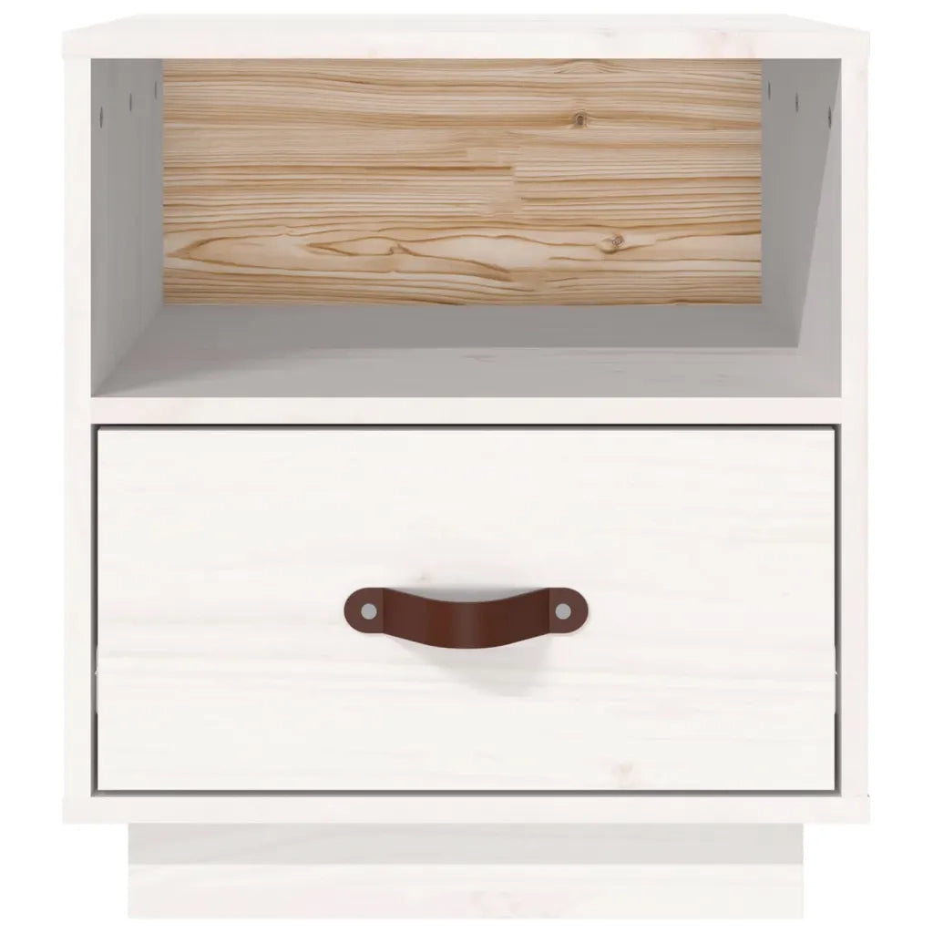 Set di 2 Comodini | Armadio da Notte | Mobiletto da notte Bianco 40x34x45 cm in Legno Massello di Pino