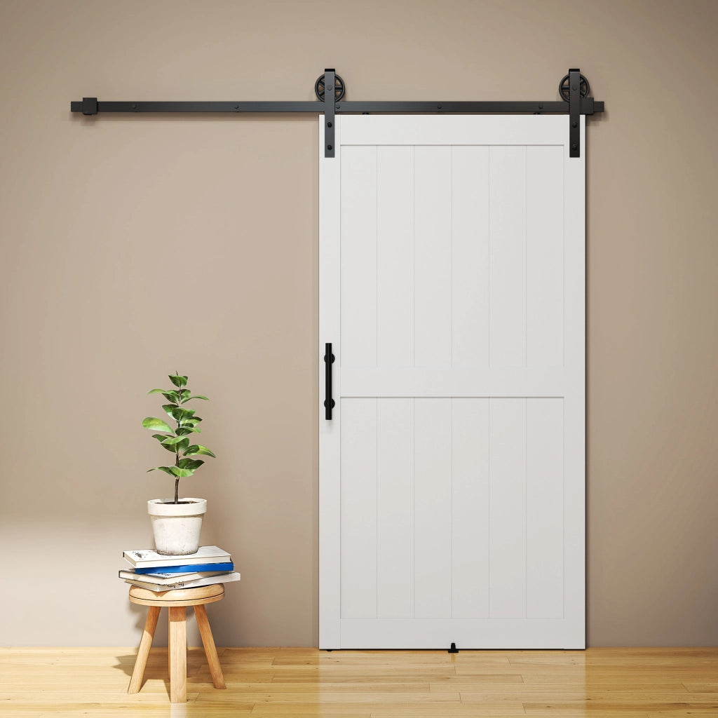 Porte Scorrevole Country con Binario e Maniglia in Legno e Acciaio ¨C Minimal ¨C 106.6x213.4 cm Bianco e Nero