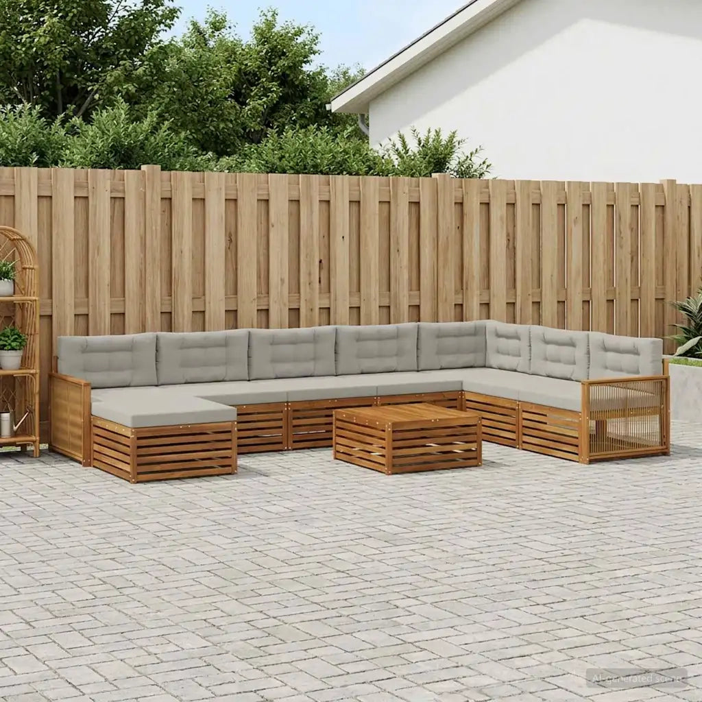 Set di divani da esterno 9 pcs Naturale e Grigio Chiaro 3383749