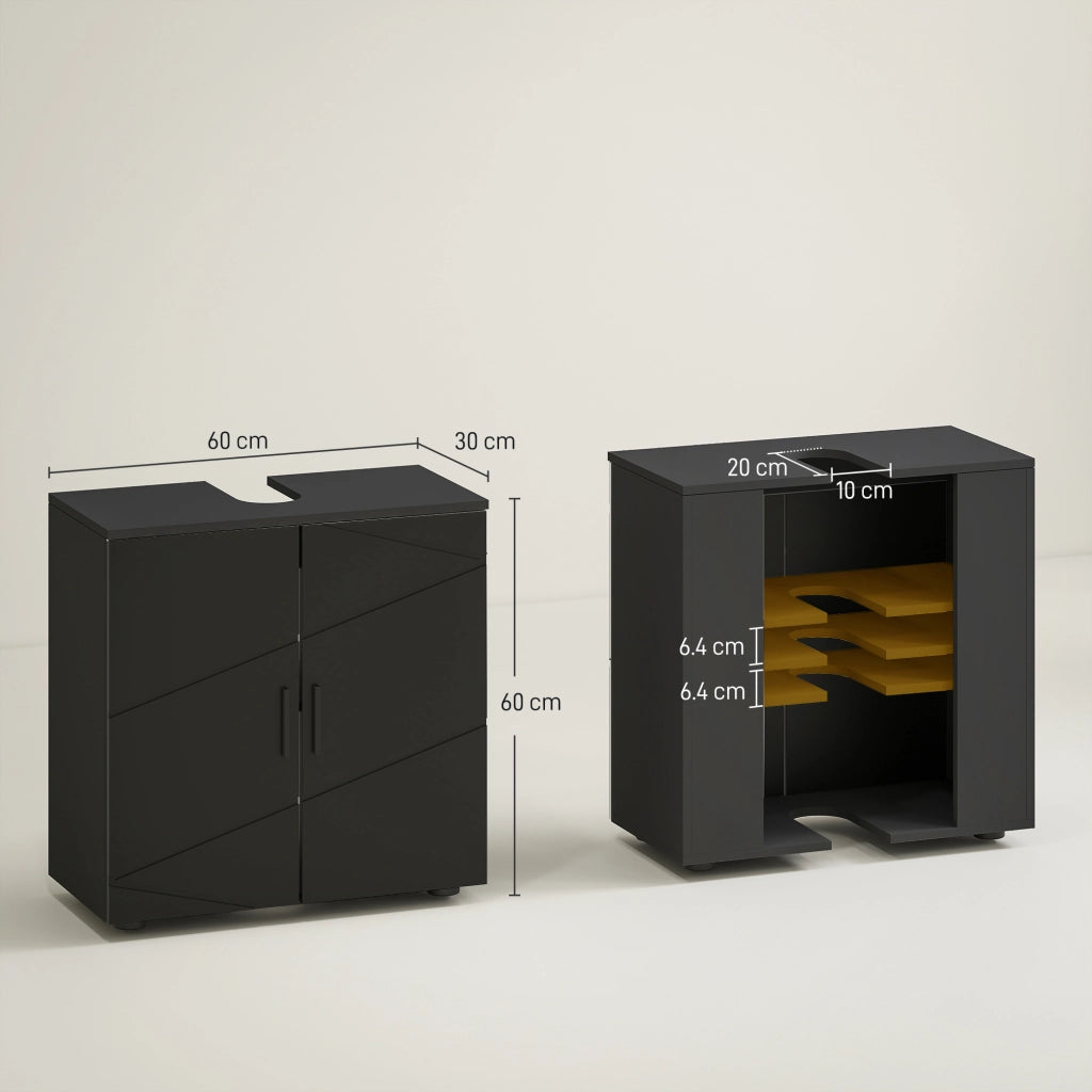 Mobile Sottolavabo Bagno con Armadietto 2 Ante ¨C zephmum ¨C Legno, 60x30x60 cm, Nero