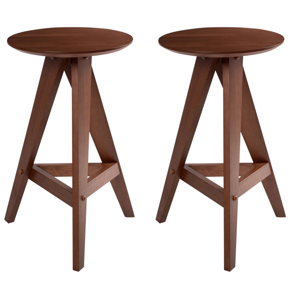 Set di 2 sgabelli in legno di caucciù marrone in stile retrò per sala da pranzo cucina