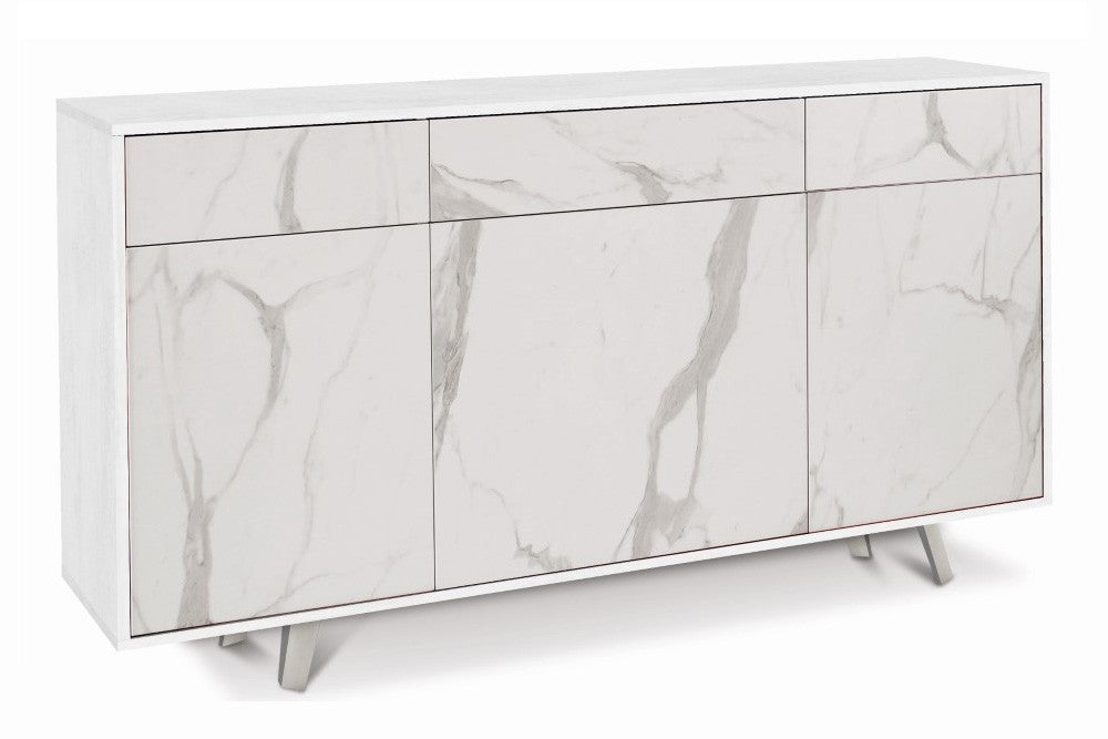 Mobile Madia 3 ante e 3 cassetti  H92 L164 P41 Cm Struttura Bianco ossido Frontali color Marmo 7076k Sarmog