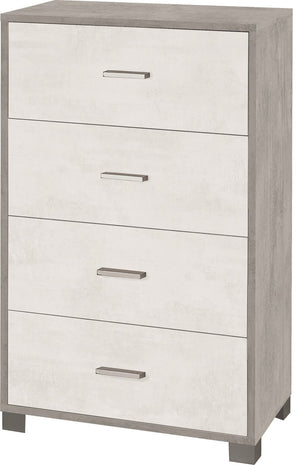 Mobile cassettiera 4 cassetti H110 L71 P41 struttura color Cemento frontalo Bianco Ossido 774k Sarmog