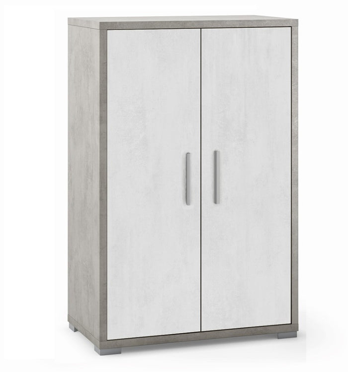 Mobile Armadio 2 ante H110 L71 P41 Cm Strutura color cemento frontali bianco ossido Dd270k Sarmog