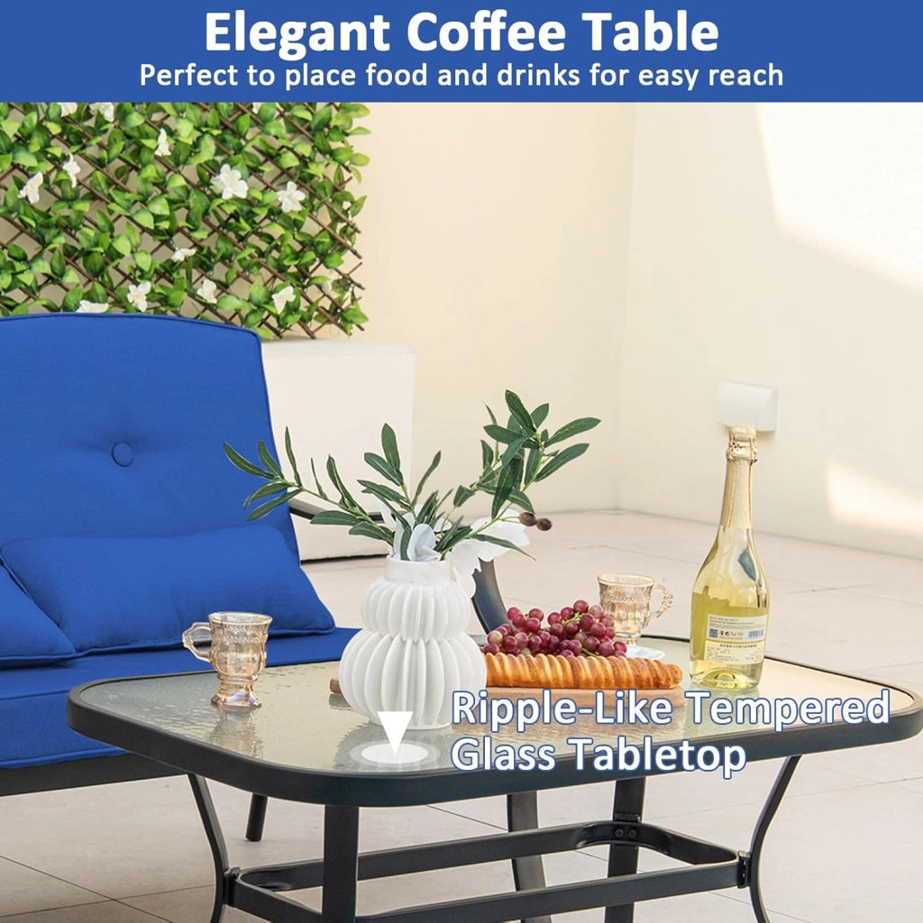 Set di mobili da giardino, 4 pezzi, per 4 persone, set di mobili da giardino, 2 poltrone, 1 divano e 1 tavolino da caffè, mobili da esterno, cuscini rimovibili (blu)