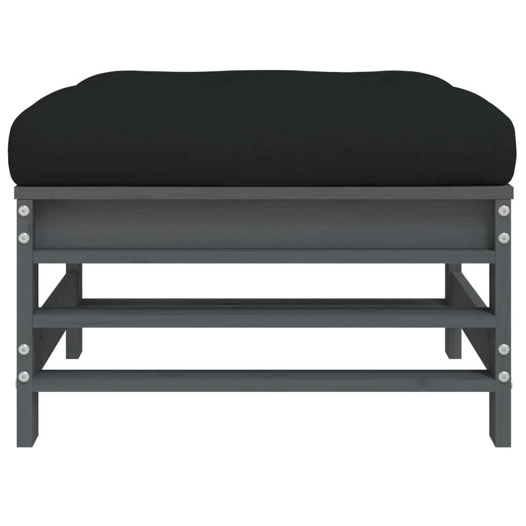 Poggiapiedi da Giardino con Cuscino Legno Massello Pino Grigio CFW7090915