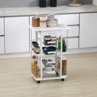 Carrello da Cucina con Cassetto, 4 Cesti e 4 Ripiani, in Metallo, Ceramica e Legno, 57x37x83 cm, Bianco