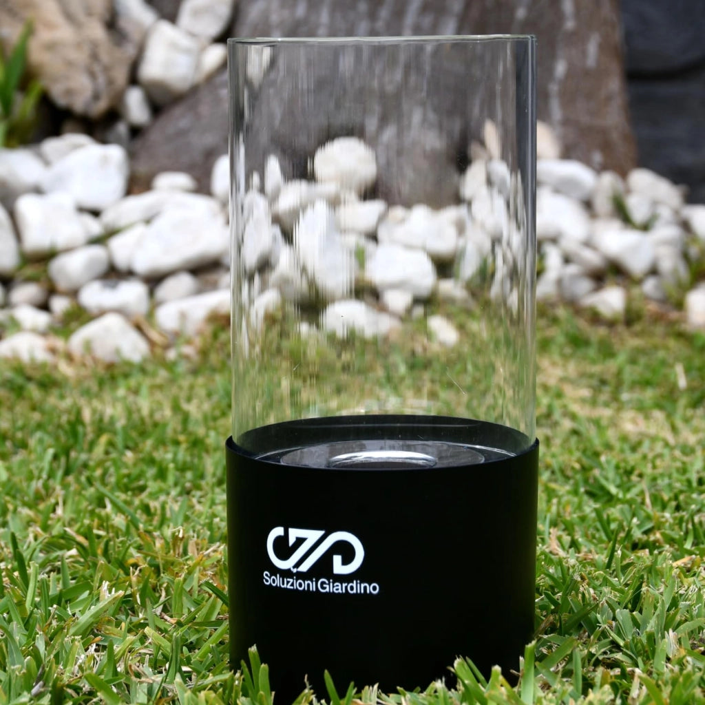 Camino Bioetanolo da Tavolo cilindrico 12,5x12,5x26 cm – Bruciatore Bioetanolo portatile in vetro e acciaio inox per interno ed esterno