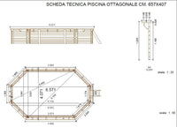 PISCINA OTTAGONALE IN LEGNO IMPREGNATO DIAMETRO CM.657X407X120H