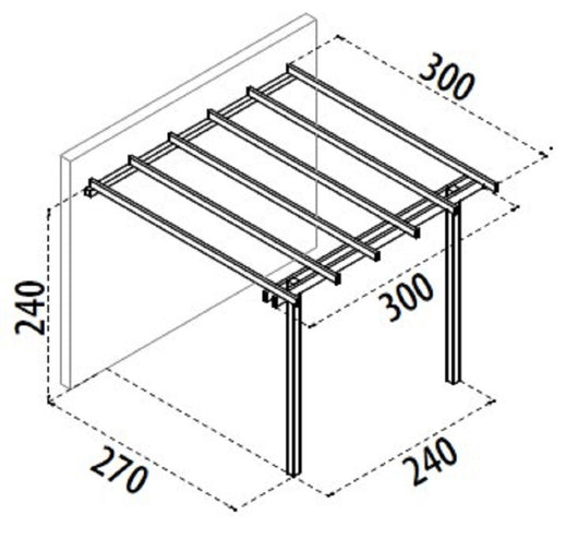 Pergola addossata gazebo pino massello impregnato cm.300x300h250 Cm