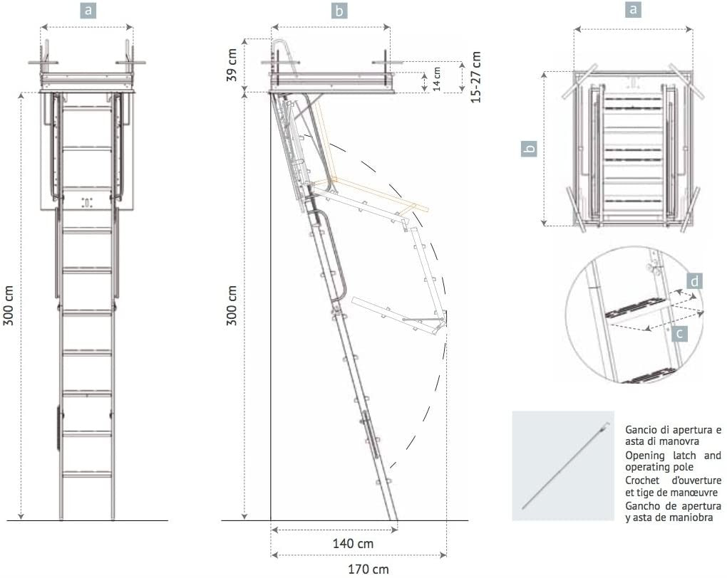 SCALA RETRATTILE PER SOFFITTA 60X90 H300 IN ACCIAIO SCARI 4PZ
