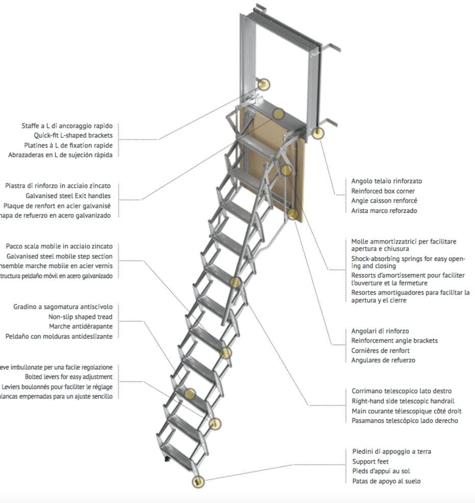 SCALA RETRATTILE A PARETE Cm 50X90 H300 A PANTOGRAFO SCARI WALL