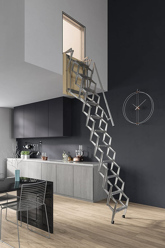 SCALA RETRATTILE A PARETE CON BOTOLA Cm 80X100 H300 A PANTOGRAFO PER SOPPALCO