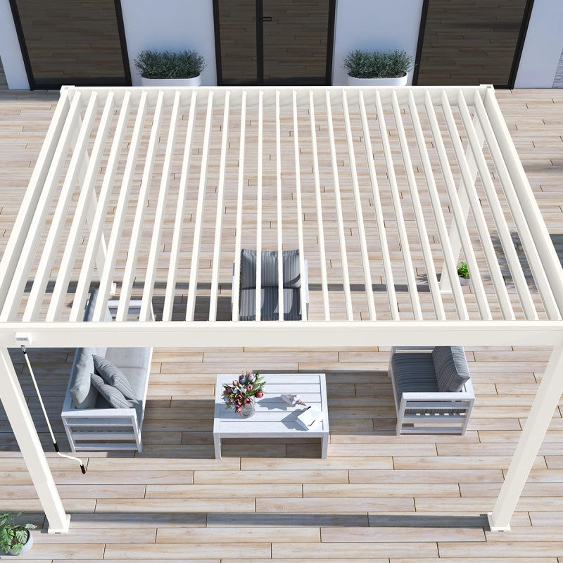 Pergola bioclimatica Ombréa autoportante VS 3x4M Bianco + 1 tenda 4M bianca