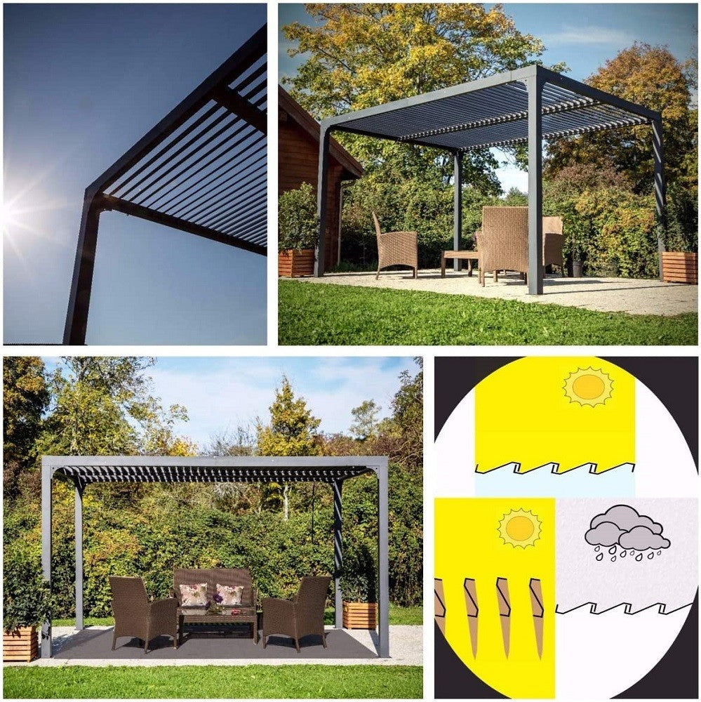 Pergola bioclimatica Foresta gazebo in alluminio, apertura manuale, 360x300