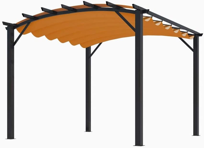Pergola Foresta gazebo in alluminio ad arco con telo retrattile colore ruggine, dimensioni 340x330x240H