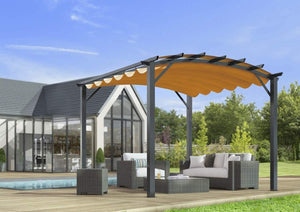 Pergola Foresta gazebo in alluminio ad arco con telo retrattile colore ruggine, dimensioni 340x330x240H