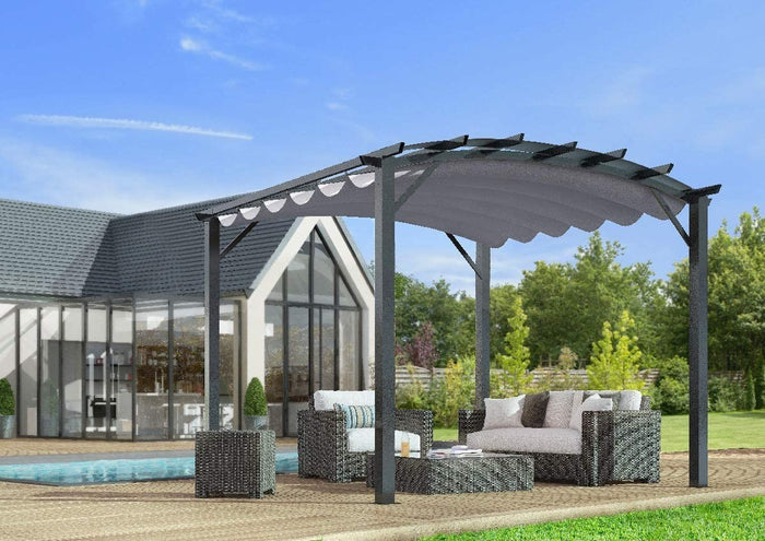 Pergola Foresta gazebo in alluminio ad arco con telo retrattile colore grigio 280g/mq dimensioni 340x330x240H