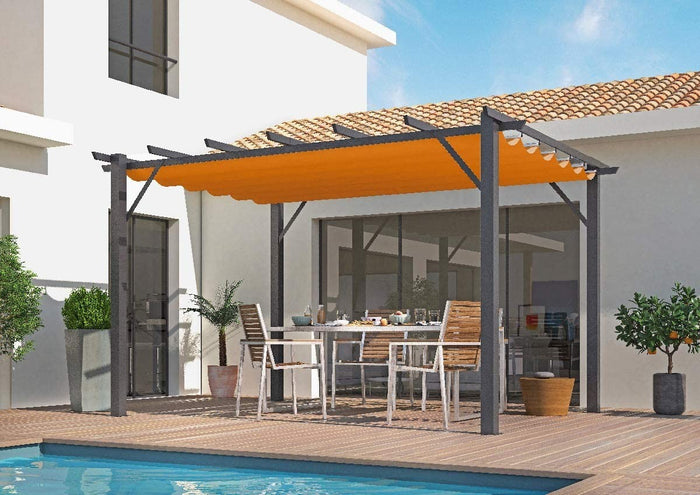 Pergola Foresta gazebo in alluminio con telo retrattile colore ruggine, dimensioni 400x300x230H