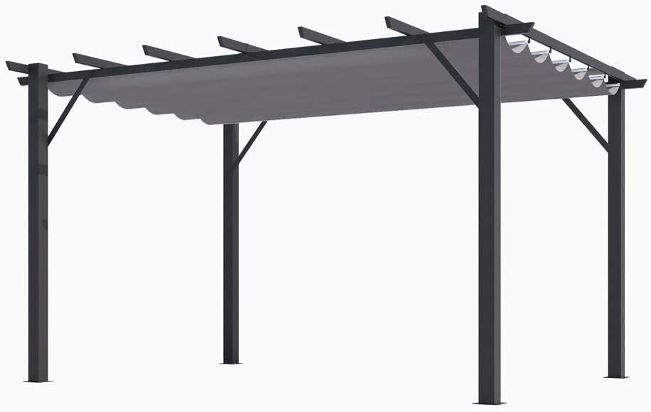 Pergola Foresta gazebo in alluminio con telo retrattile colore grigio, 140gr, dimensioni 400x300x230H