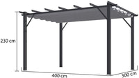 Pergola Foresta gazebo in alluminio con telo retrattile colore grigio, 140gr, dimensioni 400x300x230H