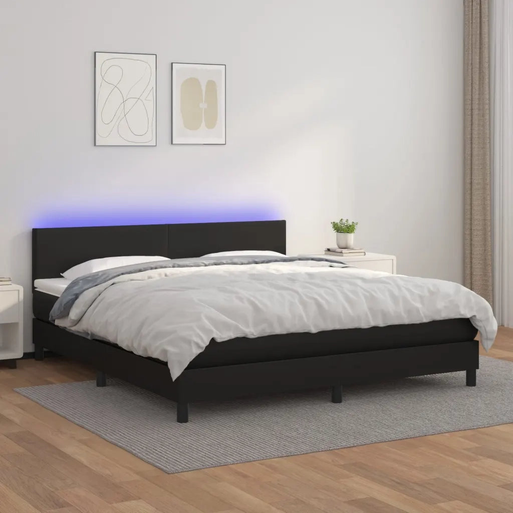 Giroletto a Molle con Materasso e LED Nero 180x200cm Similpelle 3134117