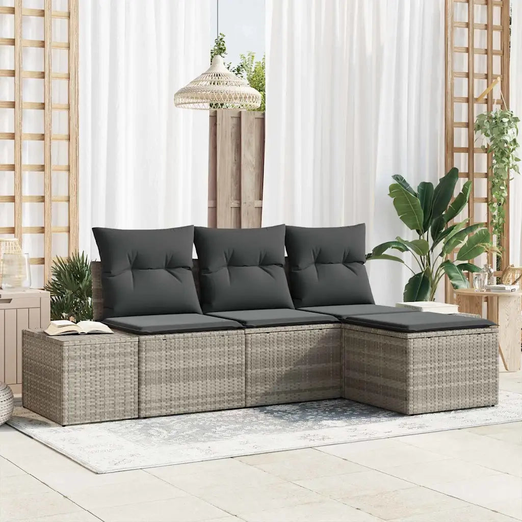 Set Divano da Giardino 4 pcs Grigio chiaro polyrattan