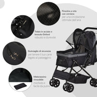 Passeggino per Cani Taglia Piccola 76,5x52x95 cm in Acciaio e Tessuto Oxford Nero