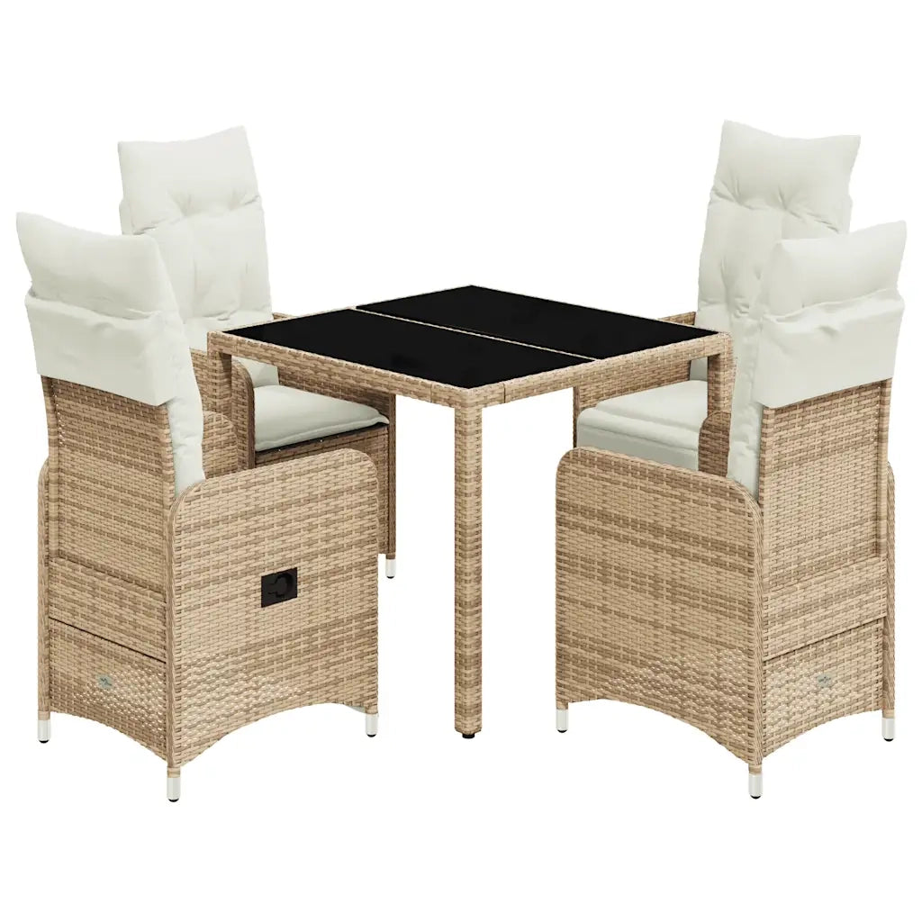 Set da BistrÃ² da Giardino 5 pz con Cuscini Beige in Polyrattan