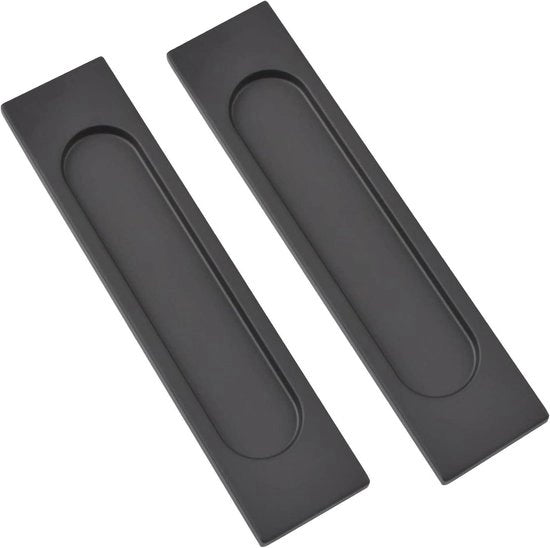 Porta scorrevole rettangolare trainabile 2 pezzi - Matto nero alluminio - Maniglia senza barriere - Sfregamento porta finestre armadi - 15cm - Grip elegante