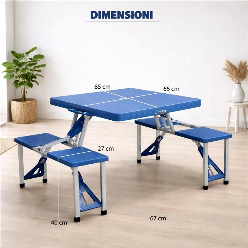 SET TAVOLO PIEGHEVOLE DA PICNIC CON PANCHE IN COLORE BLU