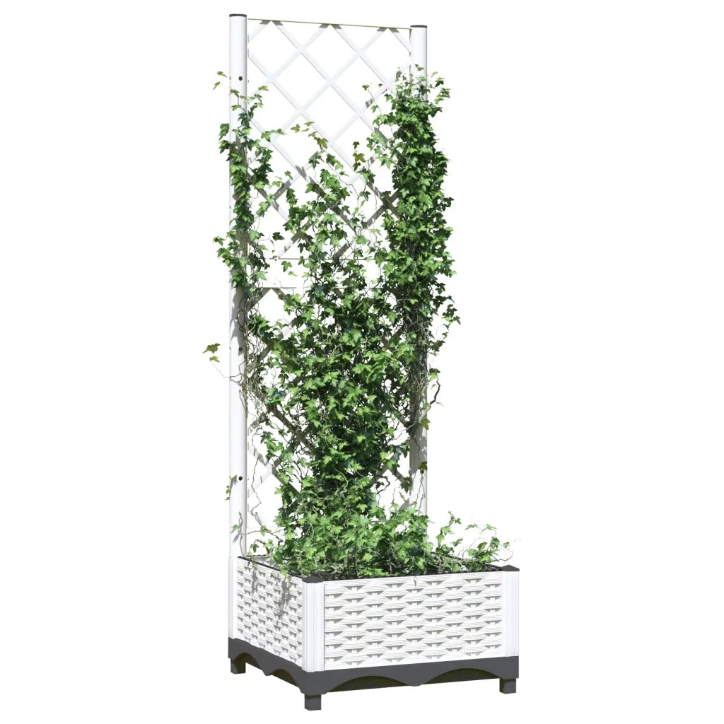 Fioriera | Cassetta per fiori | Vaso da Giardino con Graticcio Bianco 40x40x121,5 cm PP