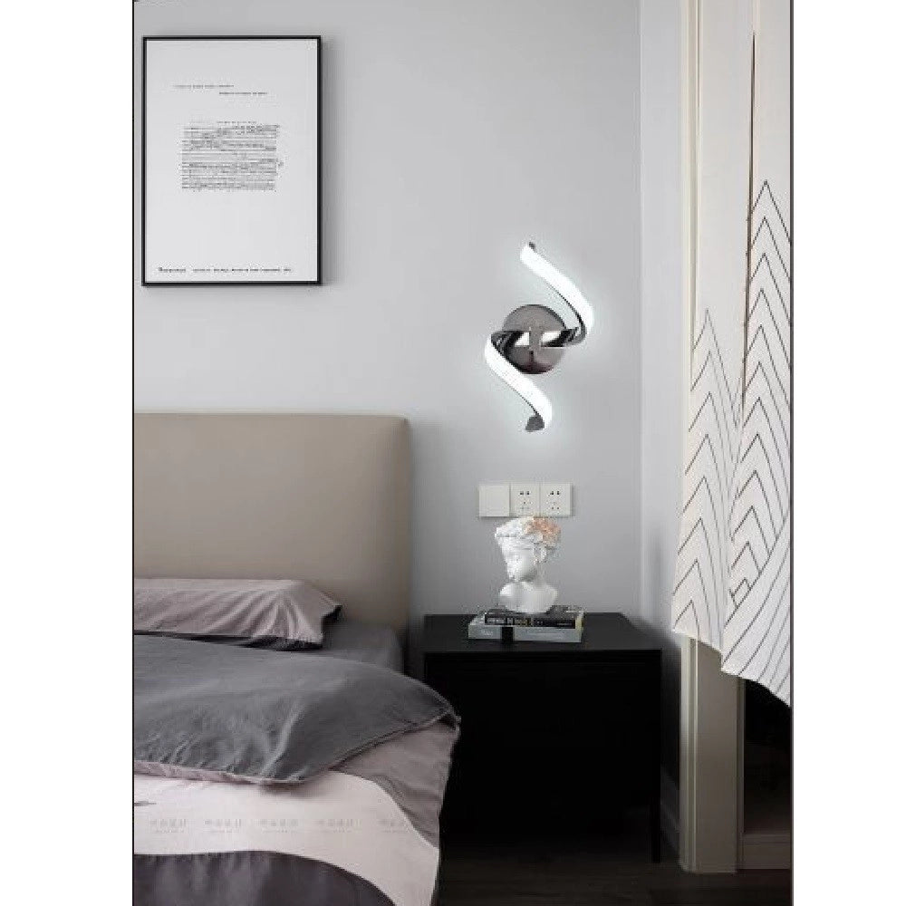 Trade Shop - Applique Led A Parete 9watt Curva Spirale Luce Fredda Naturale Calda E58 Argento - -bianco Freddo      -