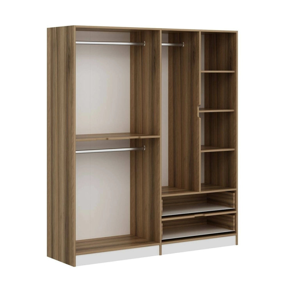 Armadio Camera da Letto Odalys, Guardaroba Grande Appendiabiti, 185x208h cm Bianco e Marrone noce\