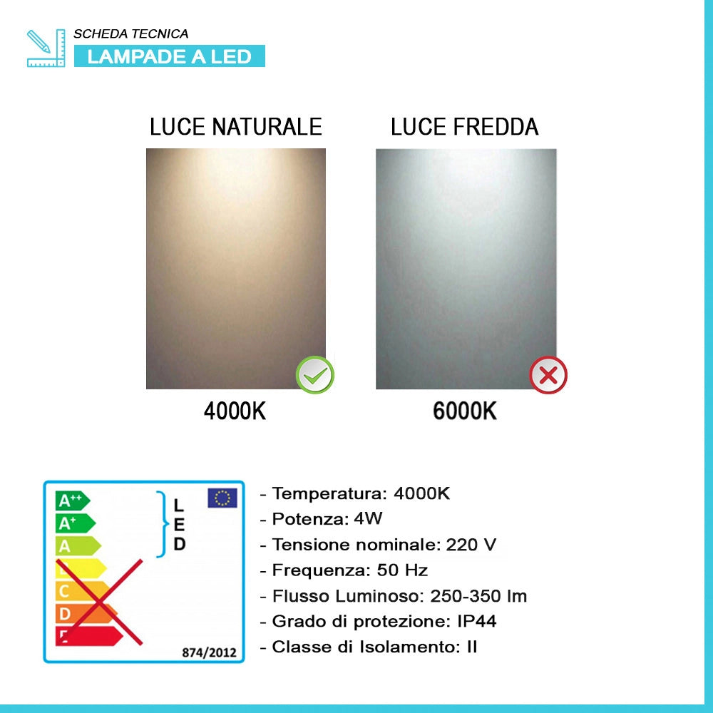 Specchio da parete con faretti LED 80x80 a filo lucido con angoli arrotondati - Aurea