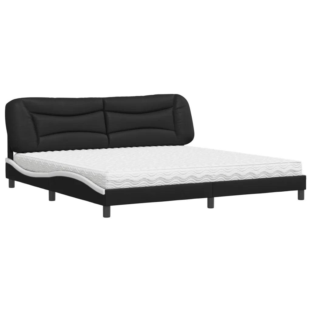 Letto con Materasso Hvar Nero e Bianco 200x200cm in Similpelle 3208750