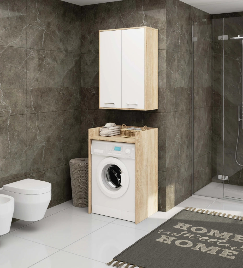 Mobile bagno sospeso AKORD FIN W64 H934 Quercia Sonoma, Bianco 2 ante 64x94x30 cm