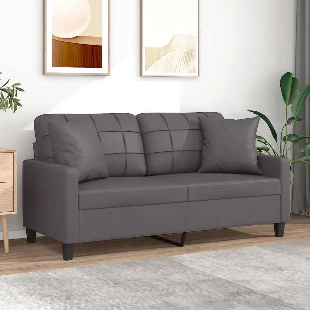 Divano a 2 Posti con Cuscini-Sofa 2 Posti con Cuscini Grigio 140 cm in Similpelle 144626
