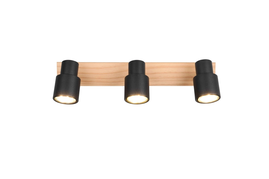 Barra 3 spots, metallo e legno, nero, L 45 cm, Pierre