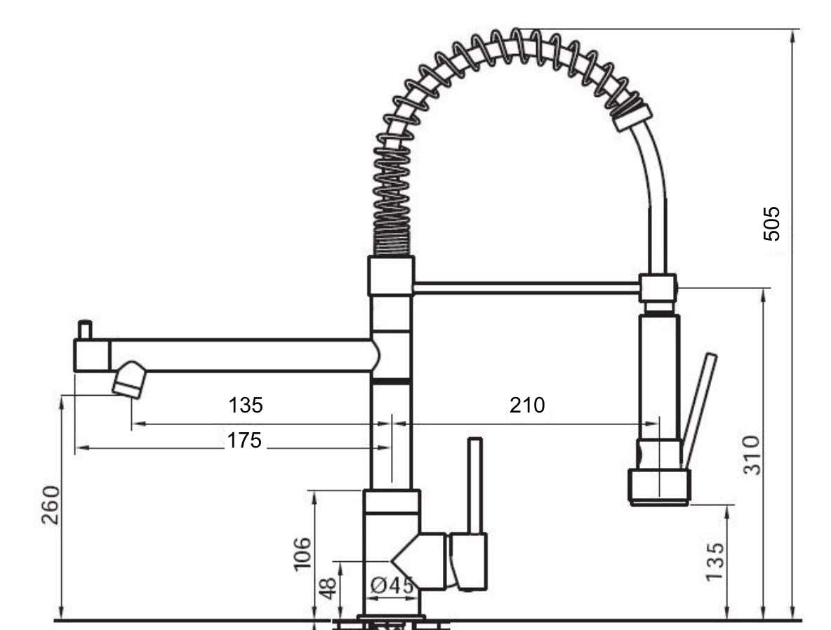 Rubinetto miscelatore cucina professionale industriale con leva clinica doppia uscita