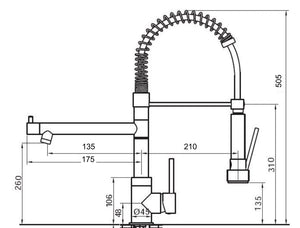 Rubinetto miscelatore cucina professionale industriale con leva clinica doppia uscita
