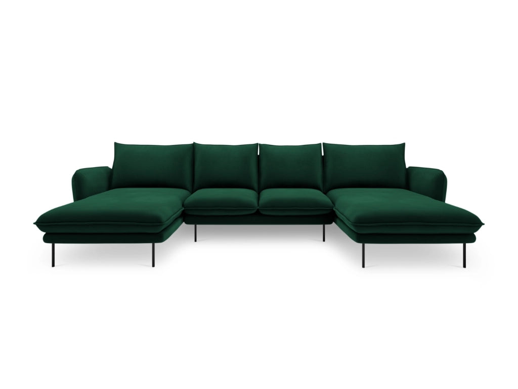 Cosmopolitan Design - Divano panoramico "Vienna" 6 posti in velluto verde bottiglia 