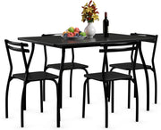 Set Tavolo da Pranzo e sedie in Legno e Metallo, Tavolo Rettangolare con 4 sedie, Nero (Stile 1)