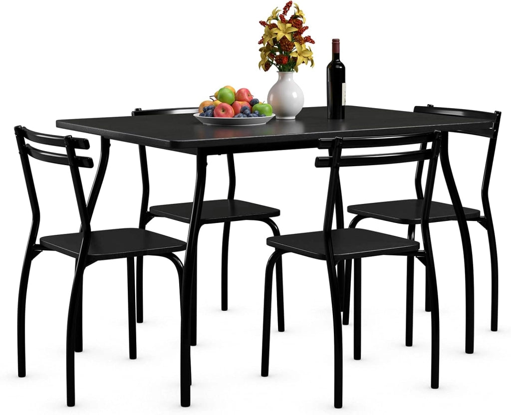 Set Tavolo da Pranzo e sedie in Legno e Metallo, Tavolo Rettangolare con 4 sedie, Nero (Stile 1)