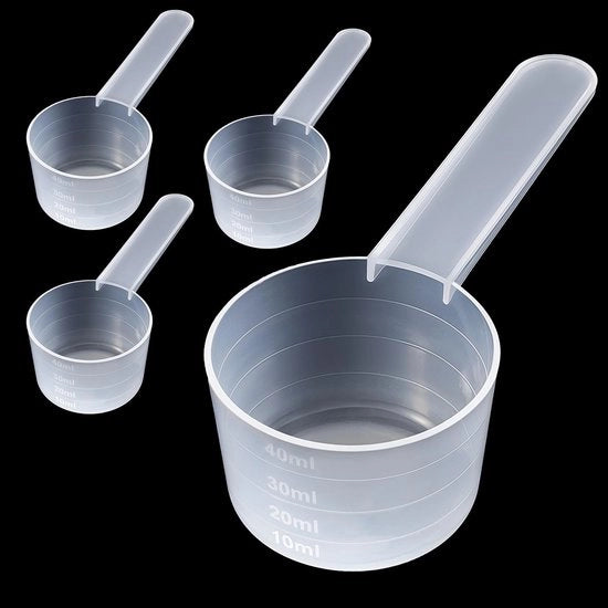Set di Dose Metri 4 pezzi - Calibri 10/20/30/40 ml - Translucido - Plastica - Dose Metri per Polvere/Liquido