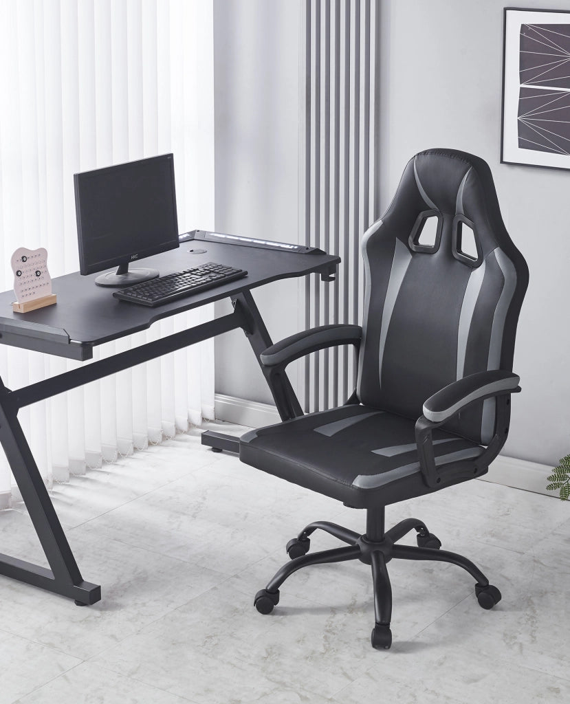 Sedia Gaming Adulto Professionale SimilPelle Reclinabile Con Braccioli Poltrona Ufficio Regolabile in Altezza Pistone Gas Gamer Portata 150 Kg Grigio