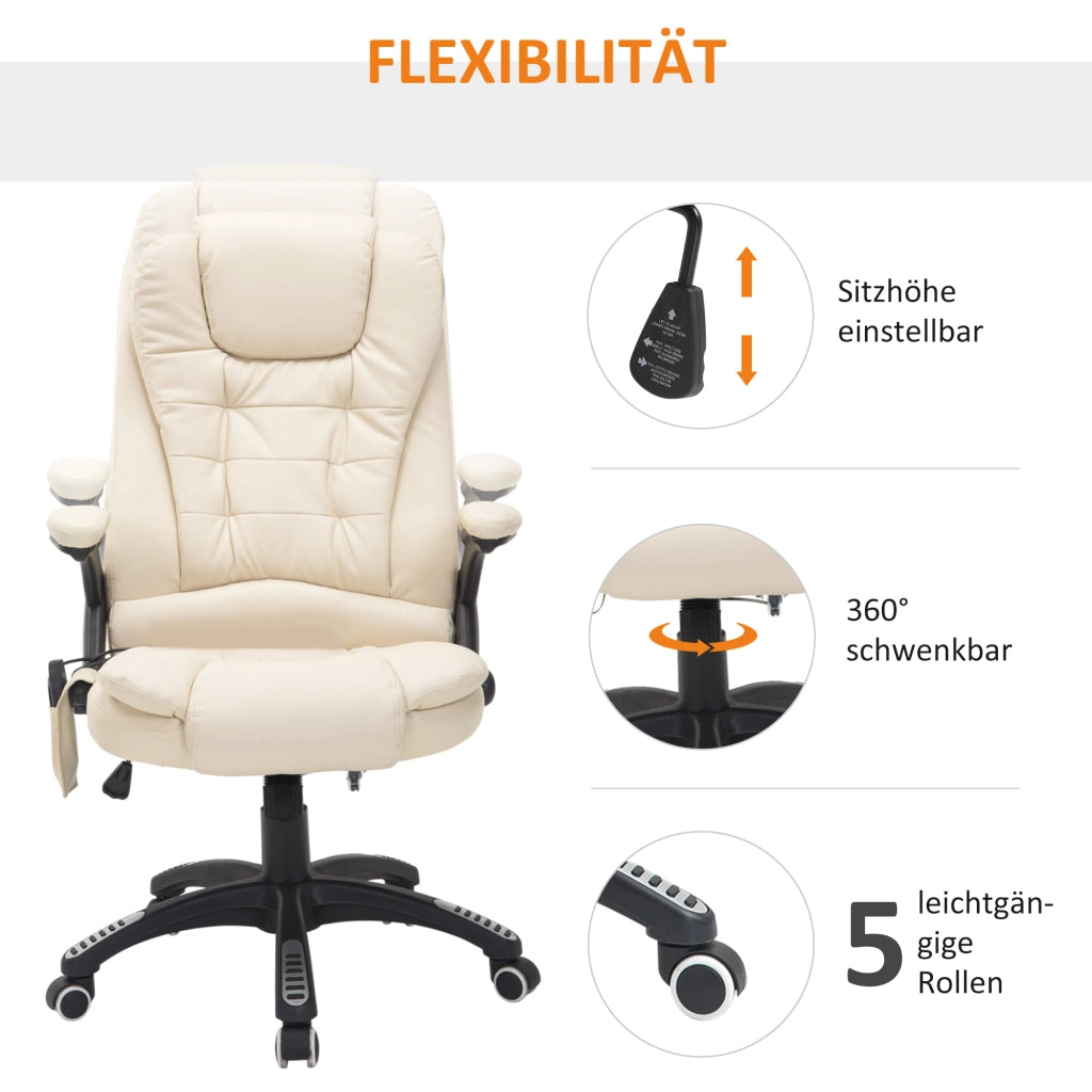 Sedia da ufficio ergonomica con massaggio a 6 punti riscaldamento e funzione girevole in pelle rigenerata beige
